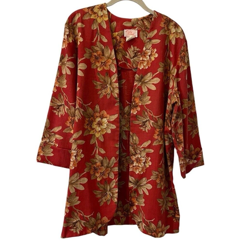 Vintage Lady Carol of New York Jacket Floral Large Open Front 14 Open Front